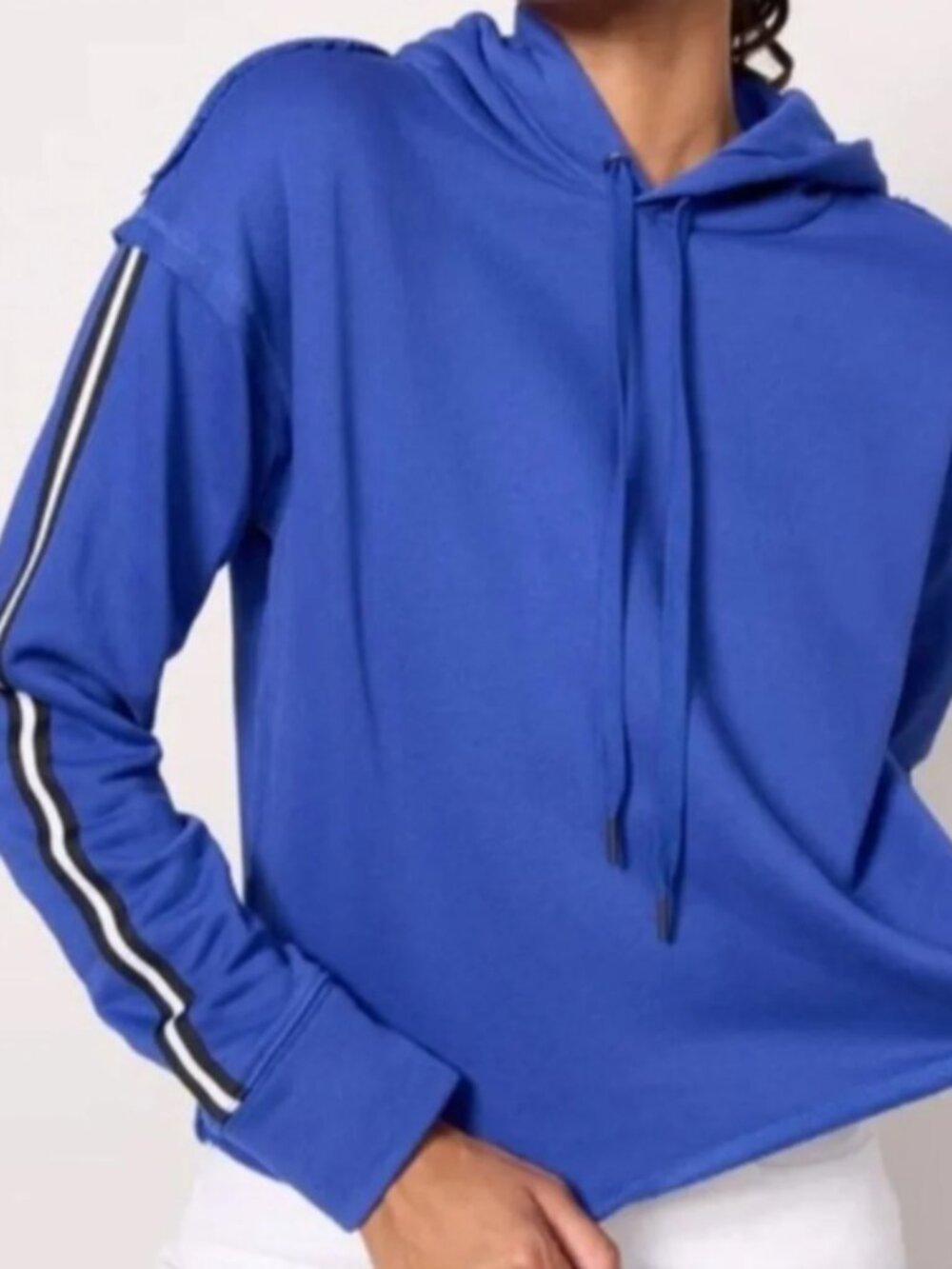 NWT Evereve Kerry Tape Stripe Hoodie Blue Size M Cotton